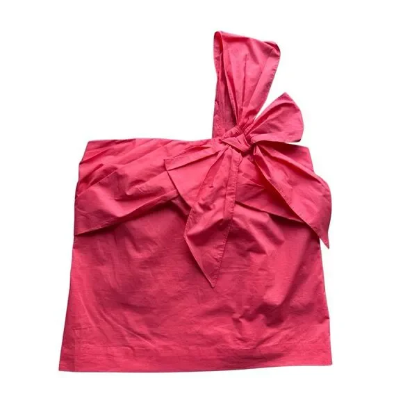 J. Crew Coral Poplin One-Shoulder Bow Top Size M/8 - Picture 4 of 9